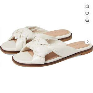 Cole Haan Anica Ivory Leather Open Toe  Knotted Strap Flat Slides Sandals, Sz 10